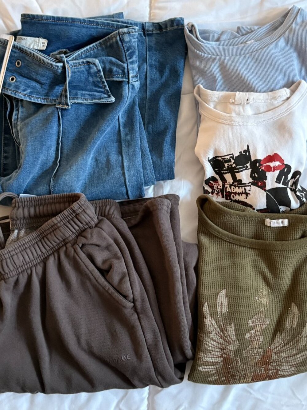 Garage Clothing Bundle Flare Jean, Sweatpants, T-shirts, Waffle Shirt Y2K XS-M